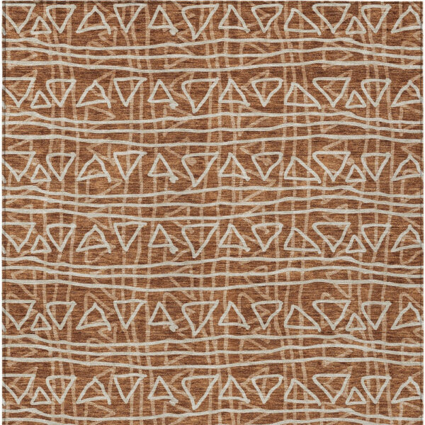 8' X 10' Terra Cotta Copper And Beige Geometric Washable Indoor Outdoor Area Rug