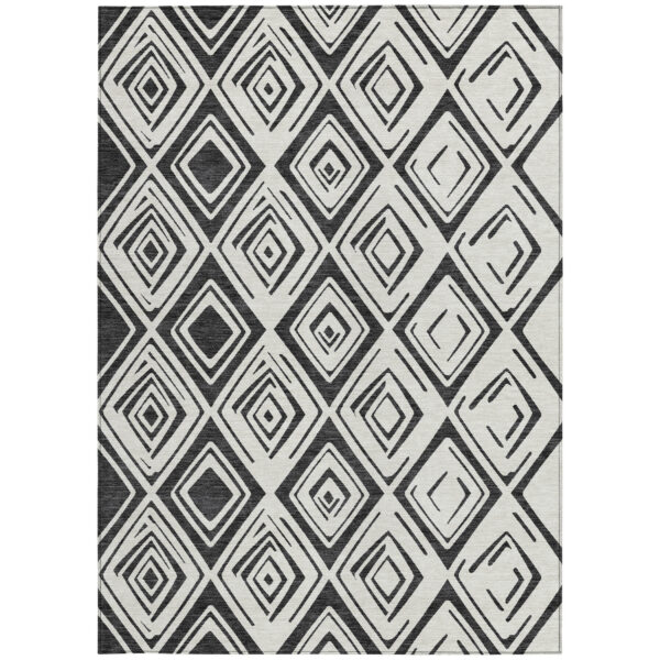 5' X 8' Ivory And Black Geometric Washable Indoor Outdoor Area Rug