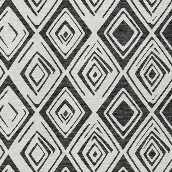 5' X 8' Ivory And Black Geometric Washable Indoor Outdoor Area Rug