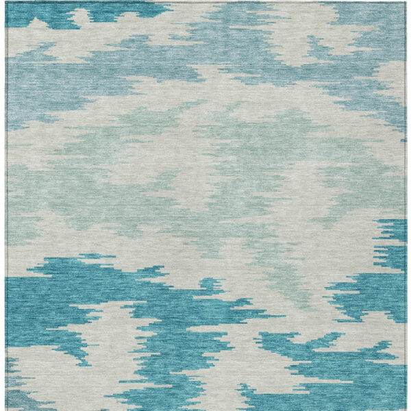 5' X 8' Teal Blue Aqua And Ivory Abstract Washable Indoor Outdoor Area Rug