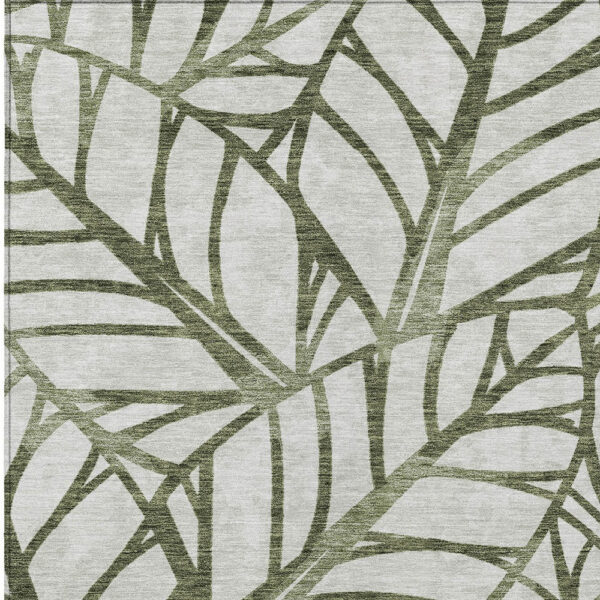 3' X 5' Olive Green And Beige Floral Washable Indoor Outdoor Area Rug