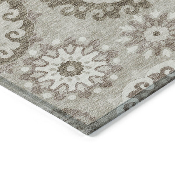10' X 14' Taupe Beige And Brown Floral Medallion Washable Indoor Outdoor Area Rug