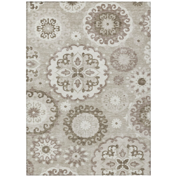 10' X 14' Taupe Beige And Brown Floral Medallion Washable Indoor Outdoor Area Rug