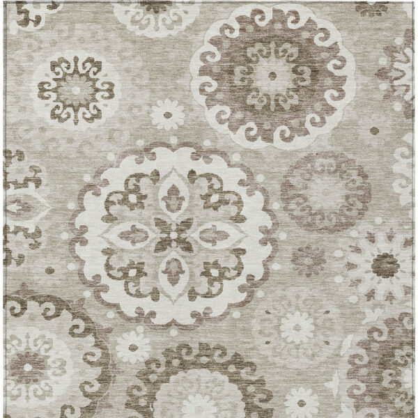 10' X 14' Taupe Beige And Brown Floral Medallion Washable Indoor Outdoor Area Rug