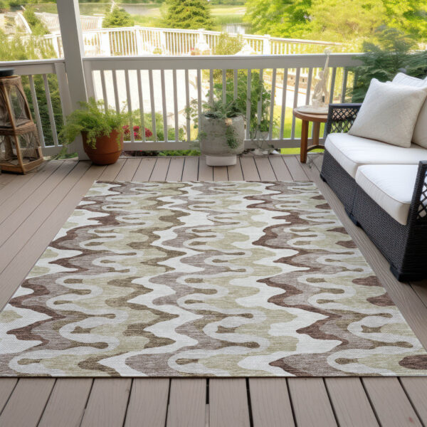 3' X 5' Beige Brown And Taupe Abstract Washable Indoor Outdoor Area Rug