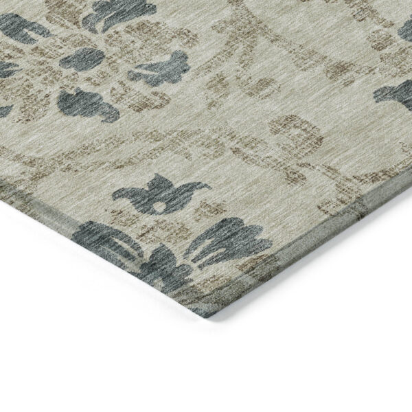 5' X 8' Beige Tan And Blue Floral Washable Indoor Outdoor Area Rug