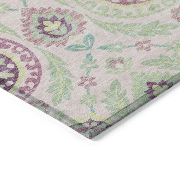 9' X 12' Pink Mauve And Mint Green Floral Washable Indoor Outdoor Area Rug