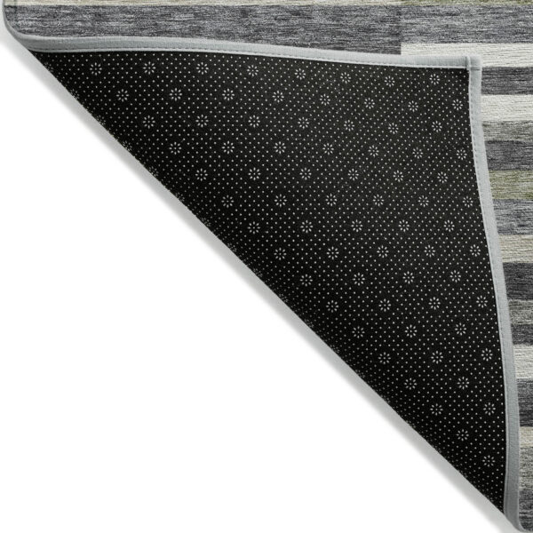 10' X 14' Charcoal Gray And Silver Striped Washable Indoor Outdoor Area Rug
