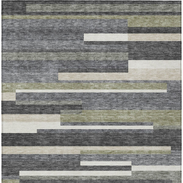 10' X 14' Charcoal Gray And Silver Striped Washable Indoor Outdoor Area Rug