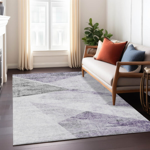 3' X 5' Purple Gray And Charcoal Abstract Washable Indoor Outdoor Area Rug