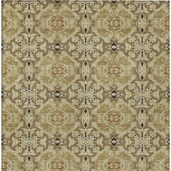 5' X 8' Brown Beige And Tan Medallion Washable Indoor Outdoor Area Rug