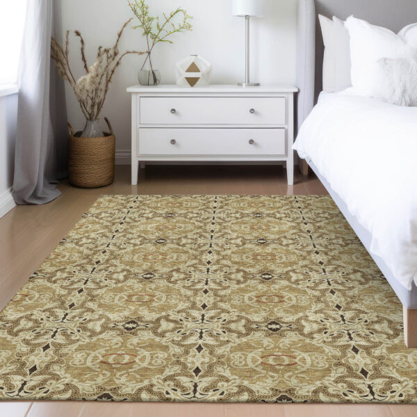 5' X 8' Brown Beige And Tan Medallion Washable Indoor Outdoor Area Rug