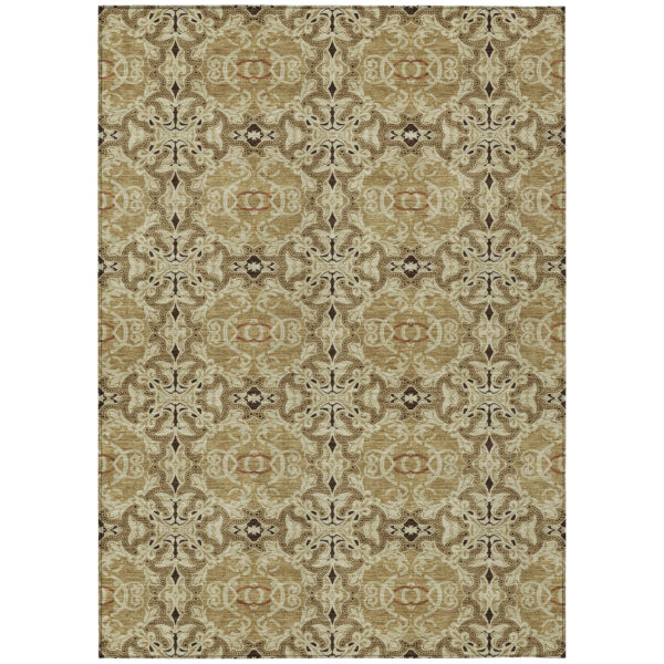 5' X 8' Brown Beige And Tan Medallion Washable Indoor Outdoor Area Rug