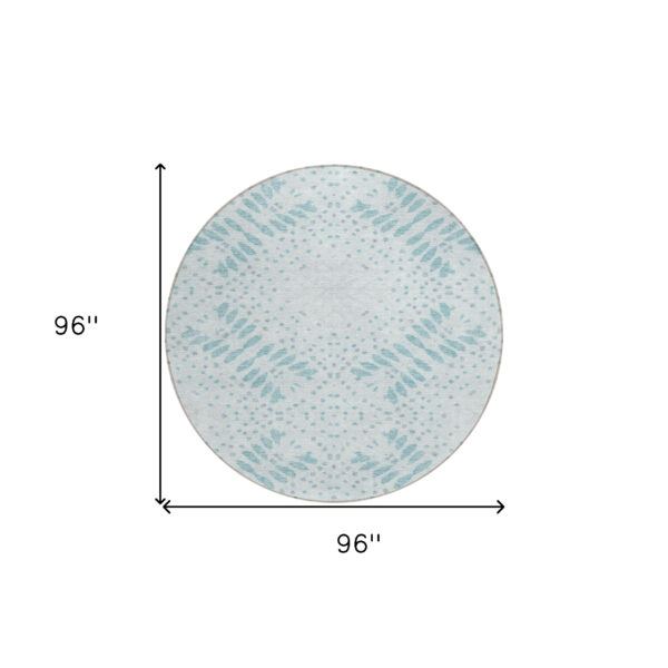 8' Teal Blue And Aqua Round Floral Washable Indoor Outdoor Area Rug