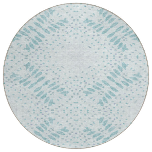 8' Teal Blue And Aqua Round Floral Washable Indoor Outdoor Area Rug