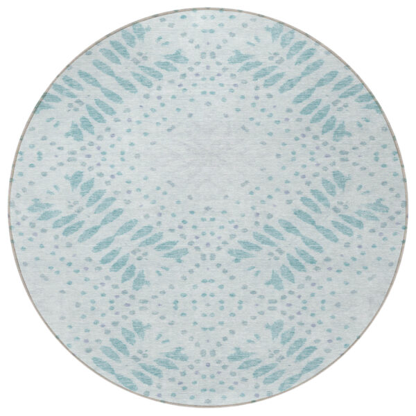 8' Teal Blue And Aqua Round Floral Washable Indoor Outdoor Area Rug