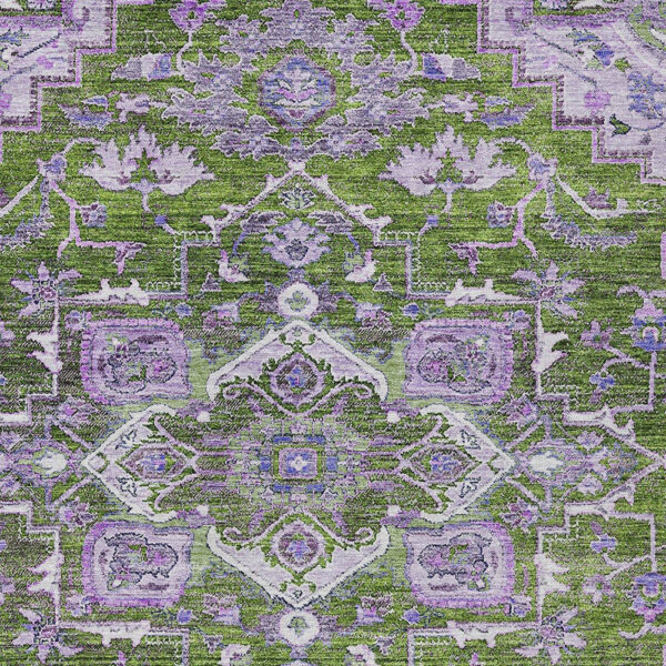 3' X 5' Olive Green And Purple Oriental Washable Indoor Outdoor Area Rug
