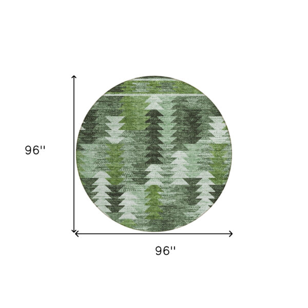 8' Olive Green And Fern Green Round Southwestern Washable Indoor Outdoor Area Rug