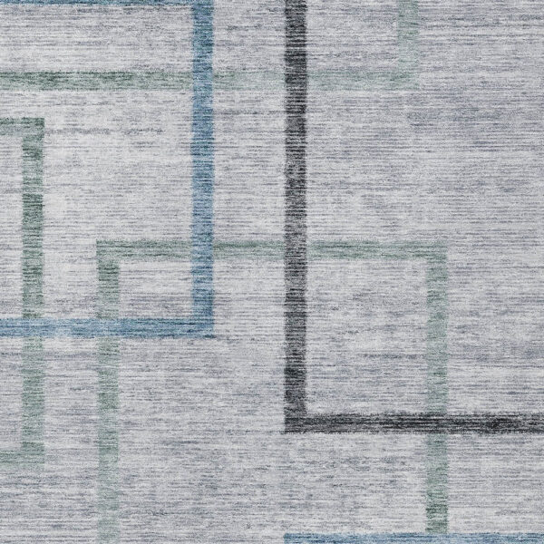 9' X 12' Gray Charcoal And Blue Geometric Washable Indoor Outdoor Area Rug
