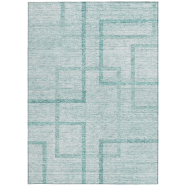 5' X 8' Teal Blue And Aqua Geometric Washable Indoor Outdoor Area Rug