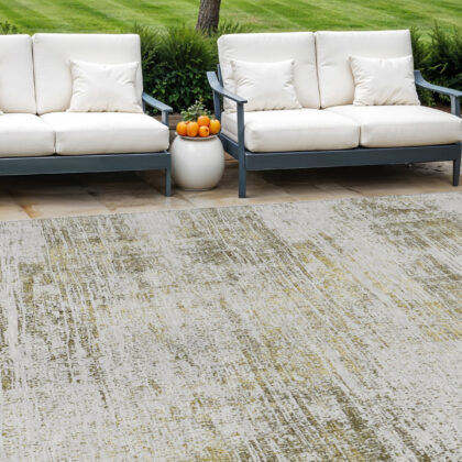 10' X 14' Pearl Ivory And Gold Abstract Washable Indoor Outdoor Area Rug