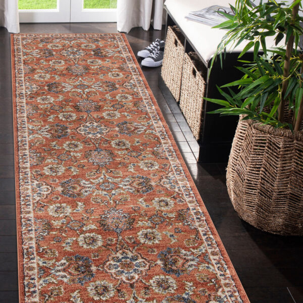 10' Orange Floral Power Loom Runner Rug