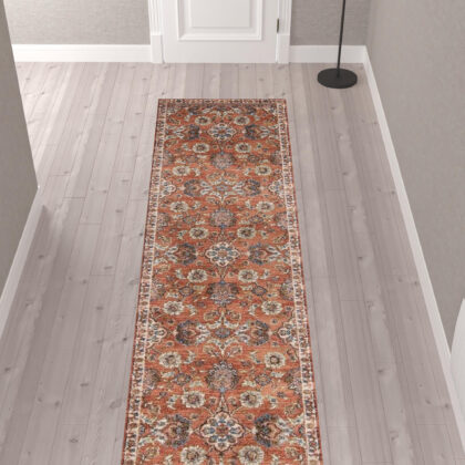 10' Orange Floral Power Loom Runner Rug