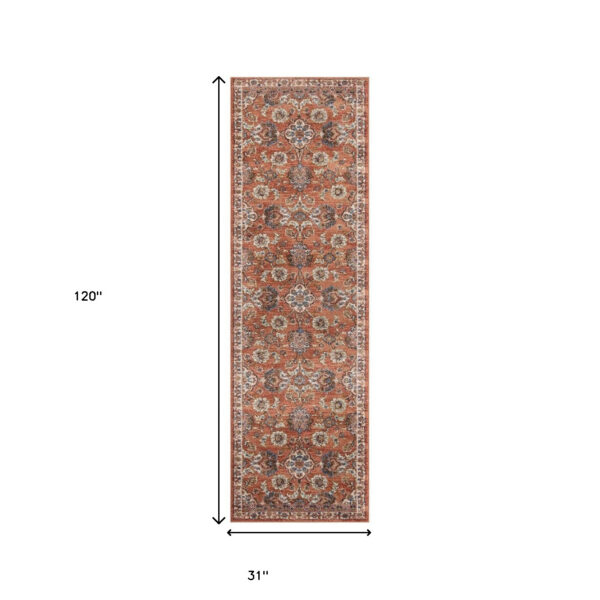 10' Orange Floral Power Loom Runner Rug