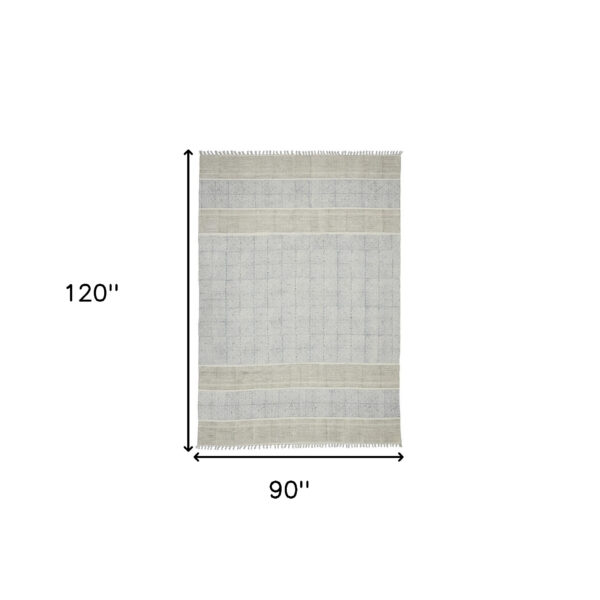 7' x 10' Blue Oriental Flatweave Handmade Distressed Area Rug With Fringe