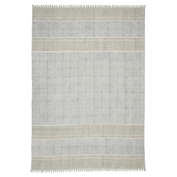 7' x 10' Blue Oriental Flatweave Handmade Distressed Area Rug With Fringe