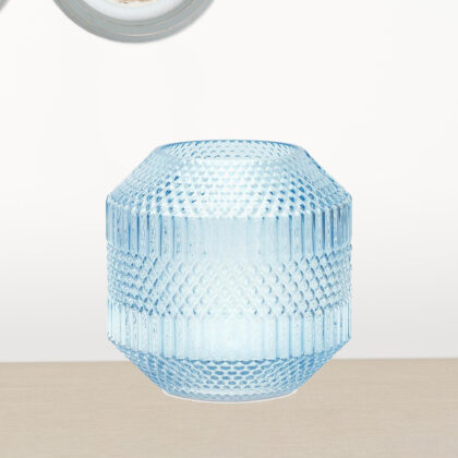 8" Crystal Glass Blue Round Table vase