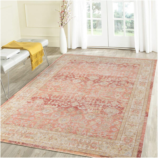 8' x 10' Salmon Floral Power Loom Area Rug