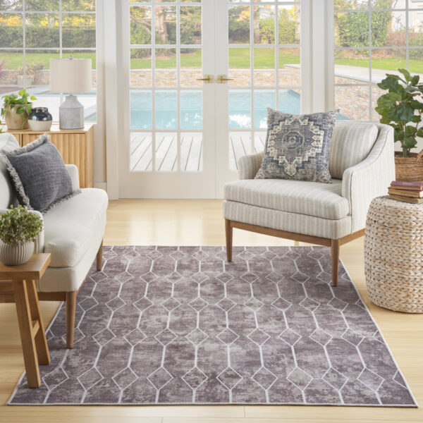 8' x 10' Brown and Ivory Geometric Power Loom Washable Area Rug