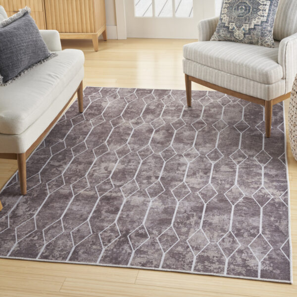8' x 10' Brown and Ivory Geometric Power Loom Washable Area Rug
