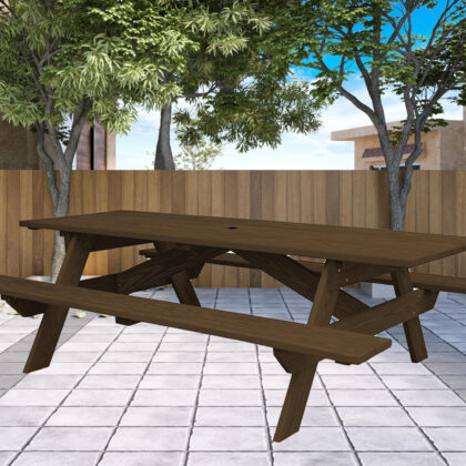 94" Dark Brown Solid Wood Outdoor Picnic Table with Umbrella Hole