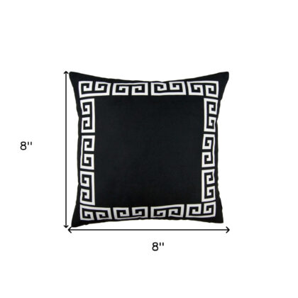 Black and White Greek Key Bordered Throw Pillow