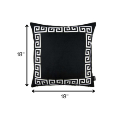 Black and White Greek Key Bordered Throw Pillow