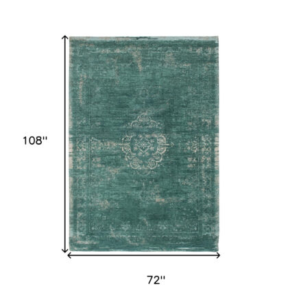 7' x 9' Gray and Green Medallion Non Skid Area Rug