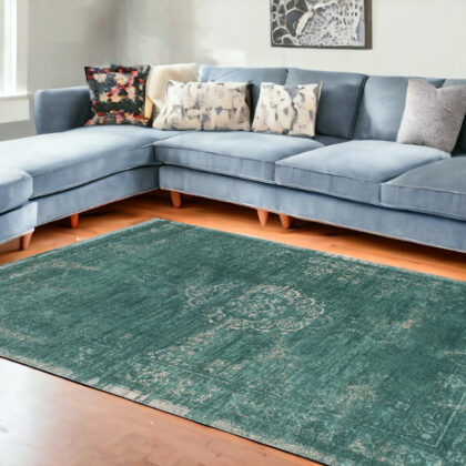 7' x 9' Gray and Green Medallion Non Skid Area Rug