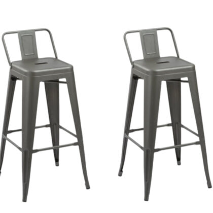 Set of Four 26" Dark Gray Steel and Metal Low Back Counter Height Bar Chairs