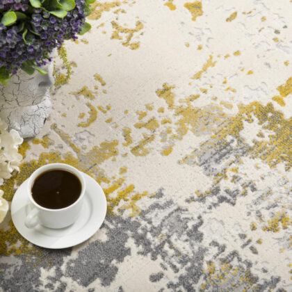 8' Gold Abstract Dhurrie Runner Rug