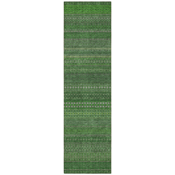 2' X 8' Fern Green Striped Washable Indoor Outdoor Runner Rug