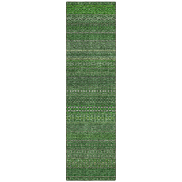 2' X 8' Fern Green Striped Washable Indoor Outdoor Runner Rug