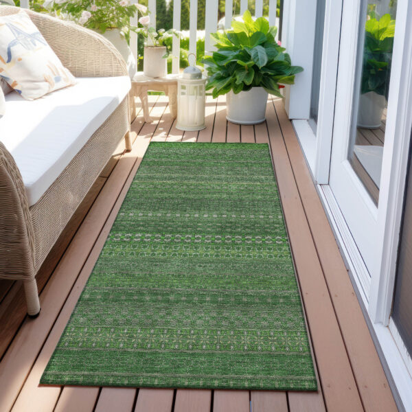 2' X 8' Fern Green Striped Washable Indoor Outdoor Runner Rug