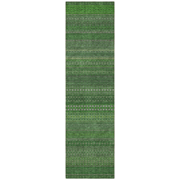 2' X 8' Fern Green Striped Washable Indoor Outdoor Runner Rug