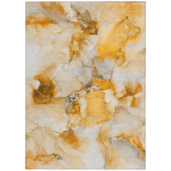 3' X 5' Orange and Ivory Abstract Washable Non Skid Indoor Outdoor Area Rug