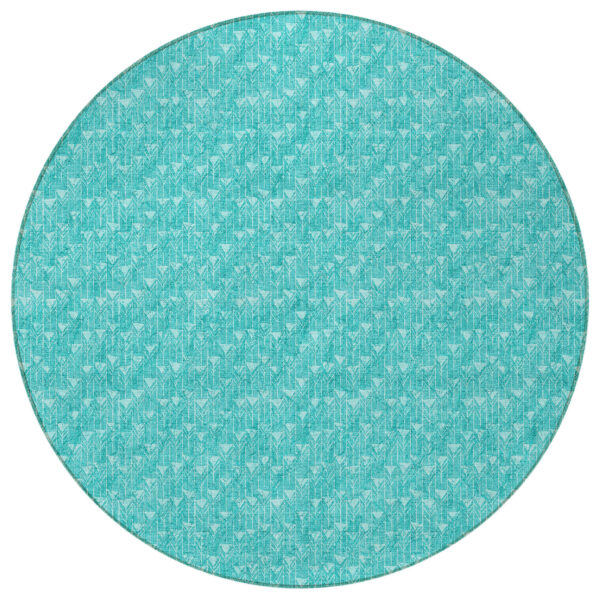 8' Round Turquoise Round Geometric Washable Non Skid Indoor Outdoor Area Rug
