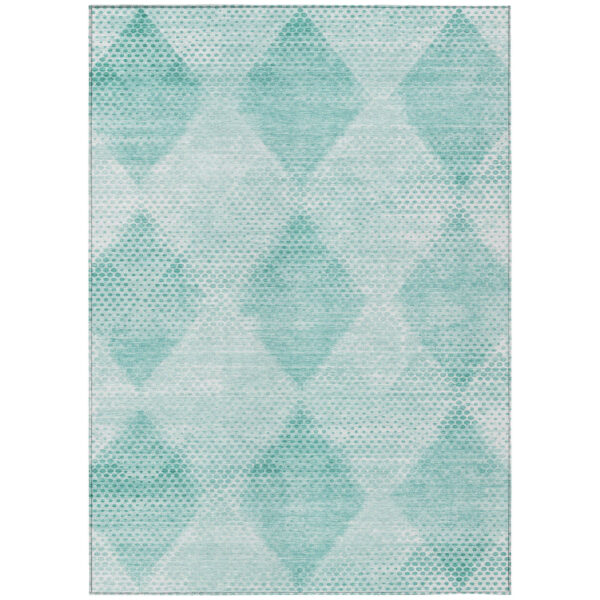 9' X 12' Teal Geometric Washable Non Skid Indoor Outdoor Area Rug