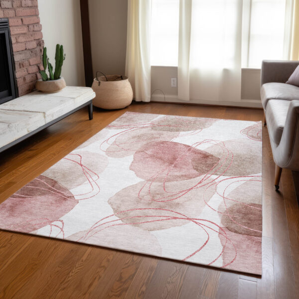 9' X 12' Merlot and Ivory Abstract Washable Non Skid Indoor Outdoor Area Rug