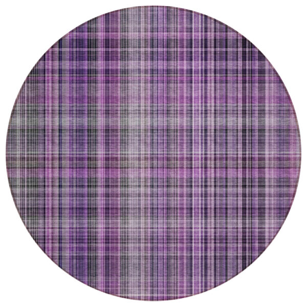 8' Round Purple Round Plaid Washable Non Skid Indoor Outdoor Area Rug